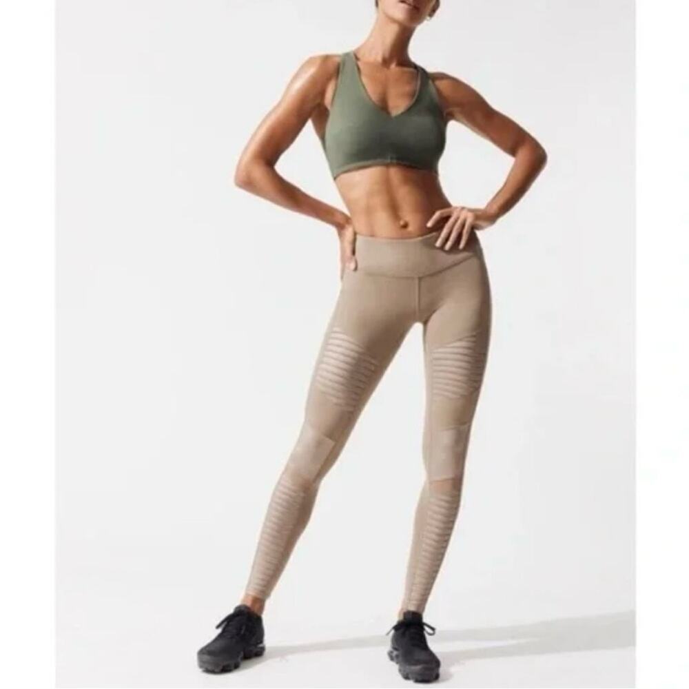 Alo Yoga Moto Gravel Gloss High Waisted Athletic Workout Gym Leggings Size S